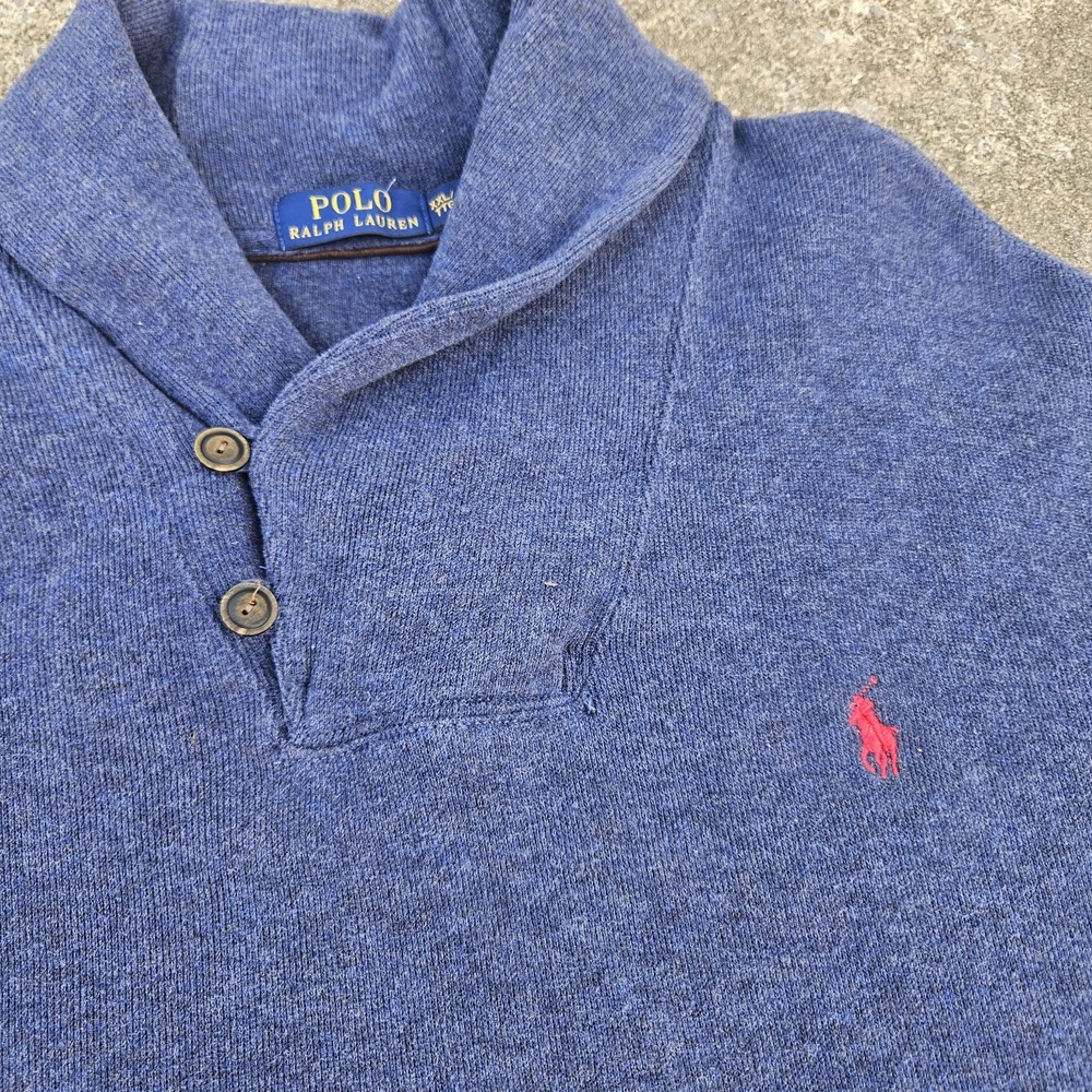 Polo Ralph Lauren Sweater Mens XXL Blue Shawl Collar Pullover Embroidered Pony